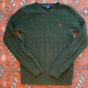 Ralph Lauren Sport Forest Green Cotton Cable Sweater M